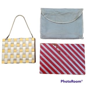 Vintage 1959 Gold Tone Metal Minaudiere Double Compact Evening Mini Bag